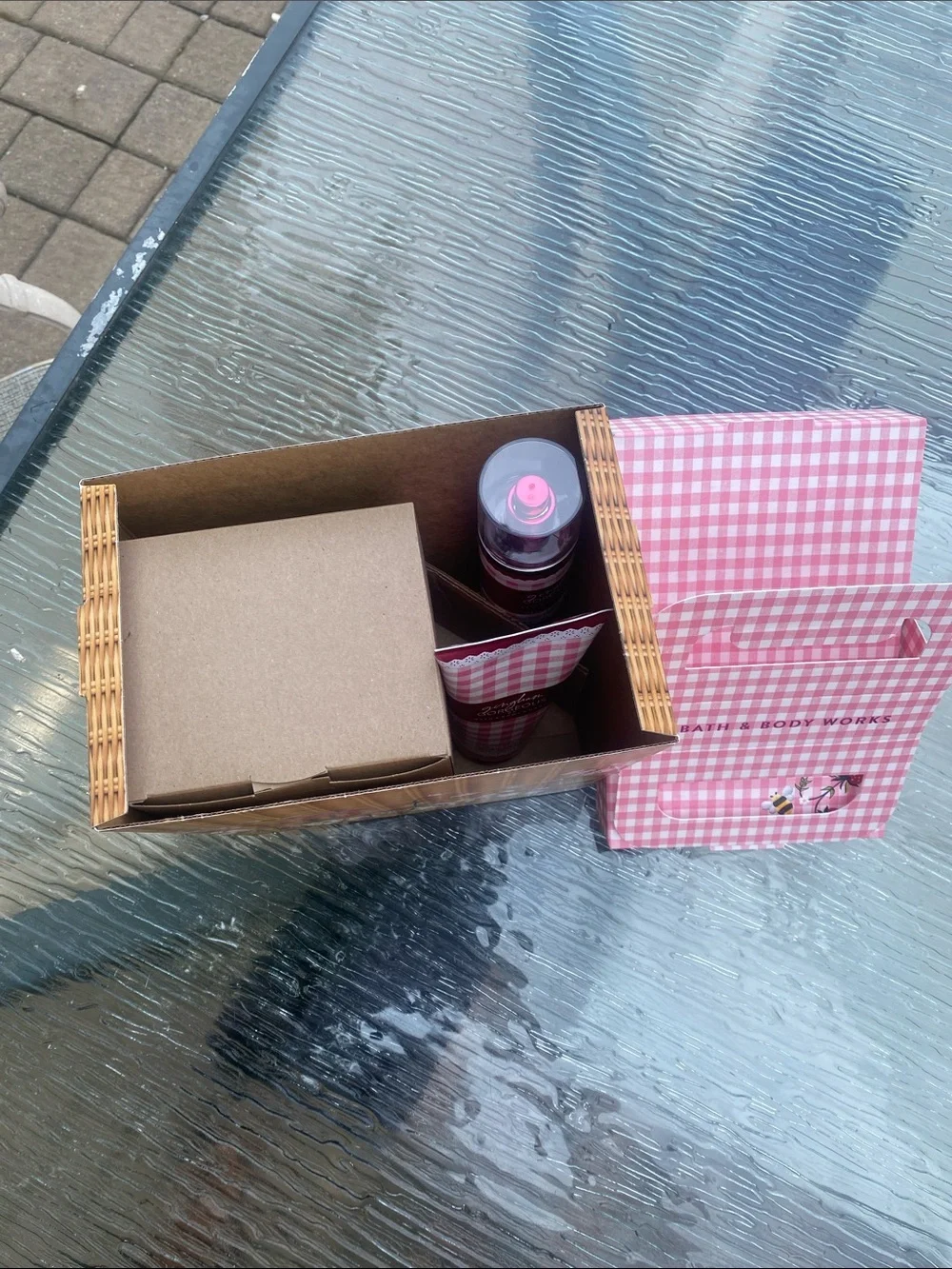 Bath & Body Works Pink Gingham Gift Set with Floral Basket Motif